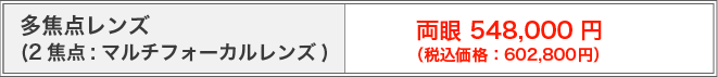 多焦点レンズ（2焦点・マルチフォーカルレンズ）両眼498,000円～（税別）